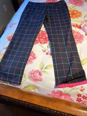 Nike Women's Navy Windowpane Plaid Trousers with Pink Trim